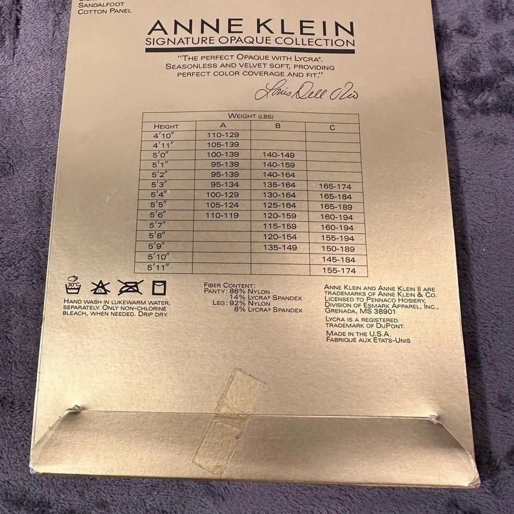Anne Klein Signature Opaque Control Top Pantyhose Ash Gray Style 943‎ Size A NEW